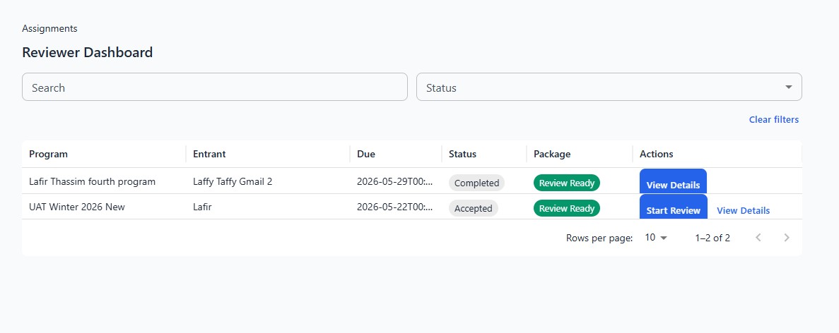 Score-sheet review workspace for structured startup feedback.